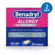 (2 Pack) Benadryl Liqui-Gels Antihistamine Allergy Medicine Dye Free 24 ct