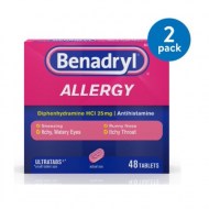 (2 Pack) Benadryl Ultratabs Antihistamine Allergy Medicine Tablets 48 ct