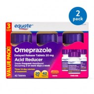(2 Pack) Equate Acid Reducer Omeprazole Delayed Release Tablets 20 mg 42 Ct 3 Pk - Treat Frequent Heartburn