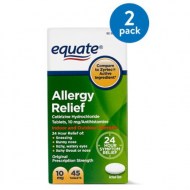 (2 Pack) Equate Allergy Relief Cetirizine Antihistamine Tablets 10 mg 45 Ct