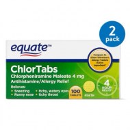 (2 Pack) Equate ChlorTabs Chlorpheniramine Antihistamine Tablets 4 mg 100 Ct