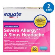 (2 Pack) Equate Maximum Strength Severe Allergy - Sinus Headache Acetaminophen Caplets 325 mg 20 Ct