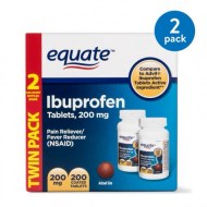 (2 Pack) Equate Pain Relief Ibuprofen Coated Tablets 200 mg 100 Ct 2 Pk