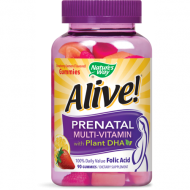 Alive- Prenatal Gummy Vitamins with Plant DHA Multivitamin Supplement Lemon - Strawberry 90 Gummies
