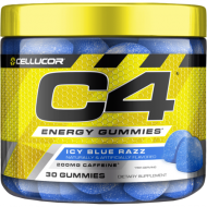 Cellucor C4 Gummies Daily Pre Workout Energy Gummy Chews with 200mg Caffeine ICY Blue Razz 30 Gummies