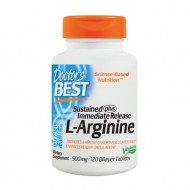 Doctor\'s Best Sustained Plus Immediate Release L-Arginine Non-GMO Vegan Gluten Free Soy Free 500 mg 120 Bilayer Tablets