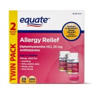 Equate Allergy Relief Diphenhydramine Tablets 25mg 2x100 Ct