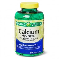 Spring Valley Calcium 600 mg plus Vitamin D3 20 mcg Coated Tablets 250 Count