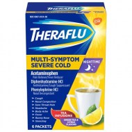 Theraflu Nighttime MultiSymptom Severe Cold with Green Tea - Citrus Hot Liquid Powder for Cough - Cold Relief 6 count