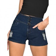 Women Butt Lift 3 Button High Wide Waist Stretch Denim Short SH45057-DWASH-1