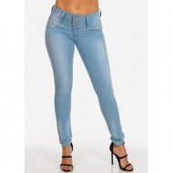 Womens Juniors Casual Sexy Stretchy Levanta Cola Push Up Light Wash 4 Button Mid Rise Butt Lifting Skinny Jeans 10906W